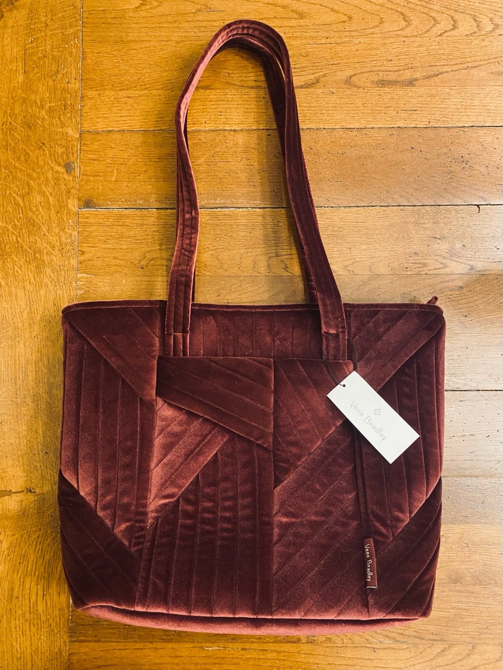 NWT Vera Bradley Small Tote Plum Raisin Burgundy Velvet Quilted Velvet Fabric